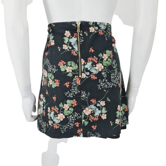River Island Black Floral Short Skirt UK 14 Zip Lined Cotton Blend - Picture 3 of 5